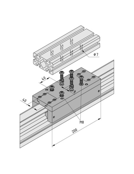 Unidad lineal KRF 8 80x40 ZR accionamiento lado izquierdo