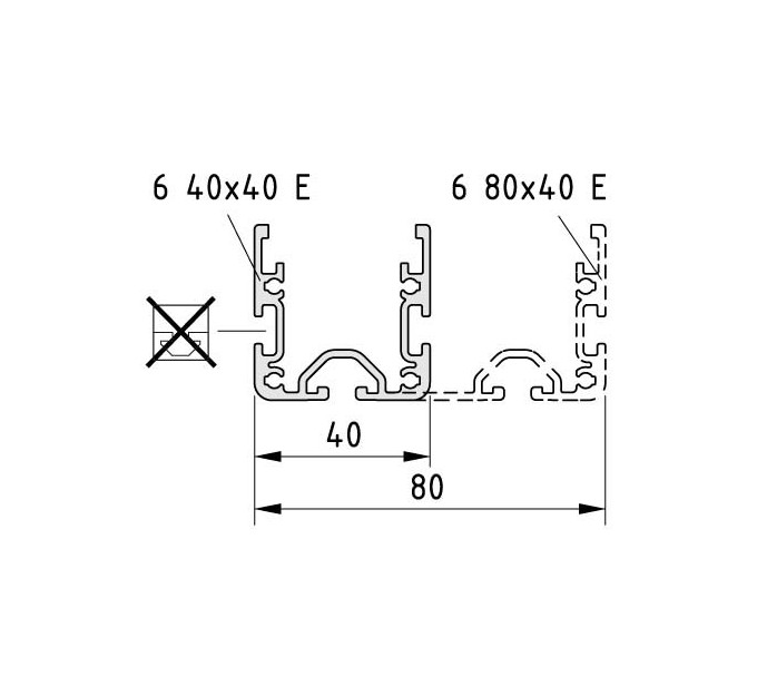 Carril de roldanas 6 40x40 E D30 ESD con valona